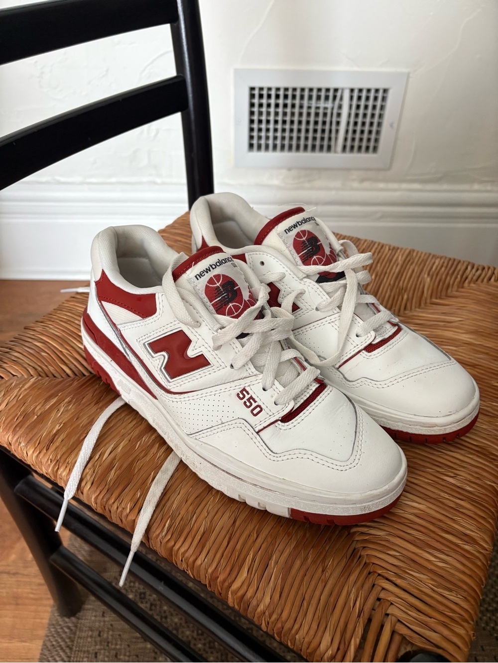 New Balance 550 White & Red Leather Sneakers